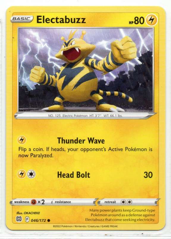 2022 Pokemon/Nintendo/Creatures/GAMEFREAK - Brilliant Stars - Electabuzz 46/172 Common