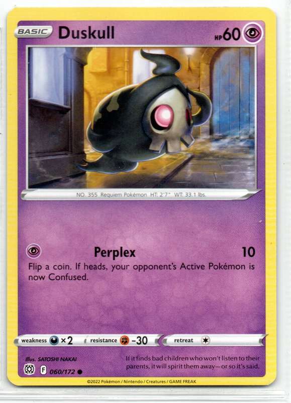 2022 Pokemon/Nintendo/Creatures/GAMEFREAK - Brilliant Stars - Duskull 60/172 Common