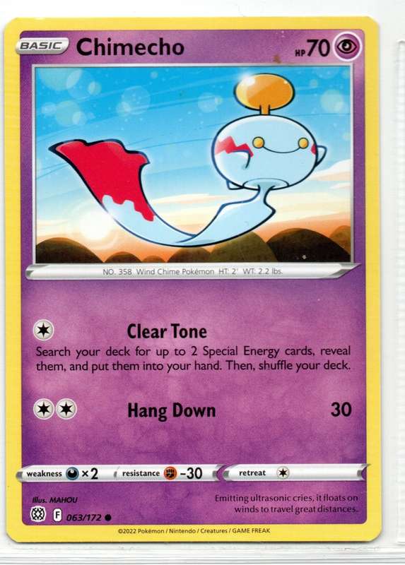 2022 Pokemon/Nintendo/Creatures/GAMEFREAK - Brilliant Stars - Chimecho 63/172 Common