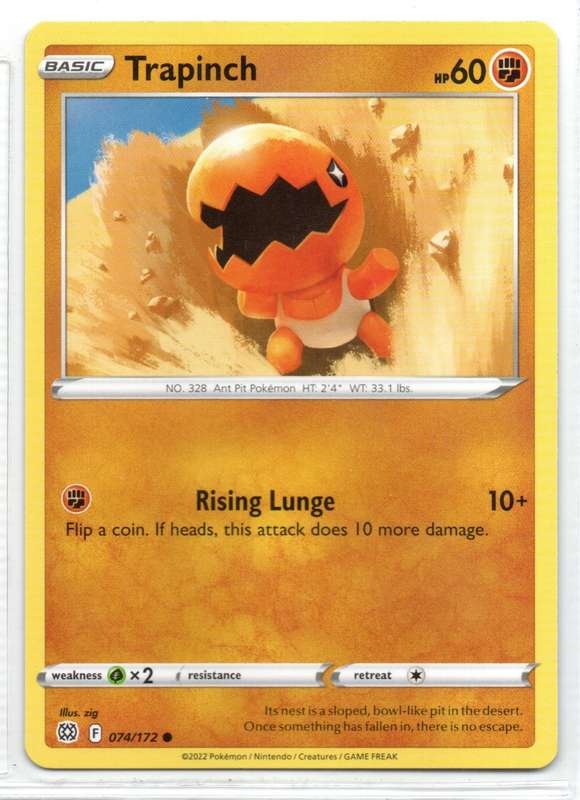 2022 Pokemon/Nintendo/Creatures/GAMEFREAK - Brilliant Stars - Trapinch 74/172 Common