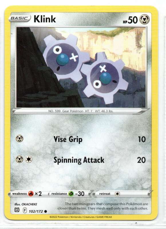 2022 Pokemon/Nintendo/Creatures/GAMEFREAK - Brilliant Stars - Klink 102/172 Common