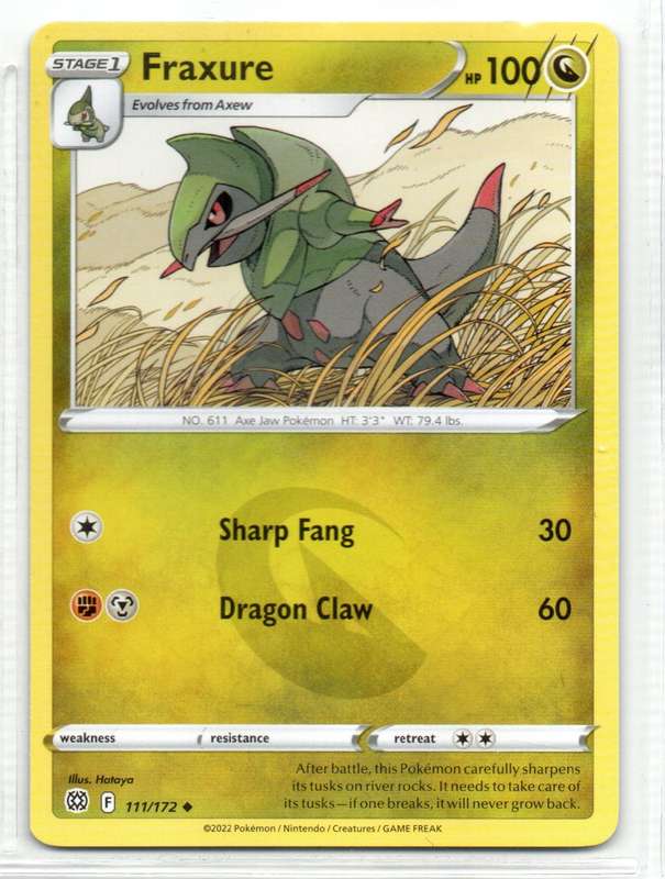 2022 Pokemon/Nintendo/Creatures/GAMEFREAK - Brilliant Stars - Fraxure 111/172 Uncommon