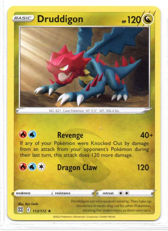 2022 Pokemon/Nintendo/Creatures/GAMEFREAK - Brilliant Stars - Druddigon 113/172 Rare