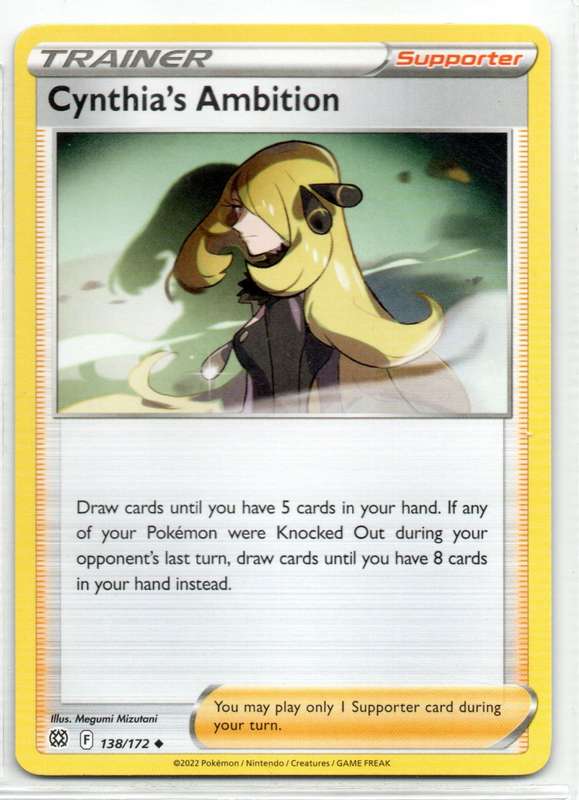 2022 Pokemon/Nintendo/Creatures/GAMEFREAK - Brilliant Stars - Trainer Cynthia`s Ambition 138/172 Unc