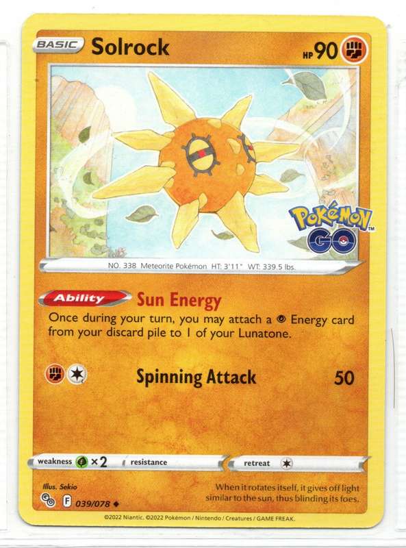 2022 Pokemon/Nintendo/Creature/GameFreak - Pokemon GO - Solrock 39/78 Uncommon
