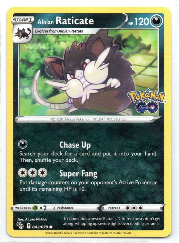 2022 Pokemon/Nintendo/Creature/GameFreak - Pokemon GO - Alolan Raticate 42/78 Common