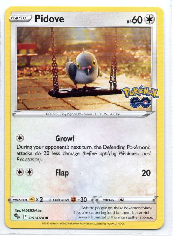 2022 Pokemon/Nintendo/Creature/GameFreak - Pokemon GO - Pidove 61/78 Common