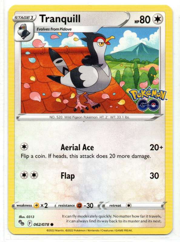 2022 Pokemon/Nintendo/Creature/GameFreak - Pokemon GO - Tranquill 62/78 Common