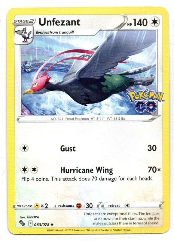 2022 Pokemon/Nintendo/Creature/GameFreak - Pokemon GO - Unfezant 63/78 Uncommon