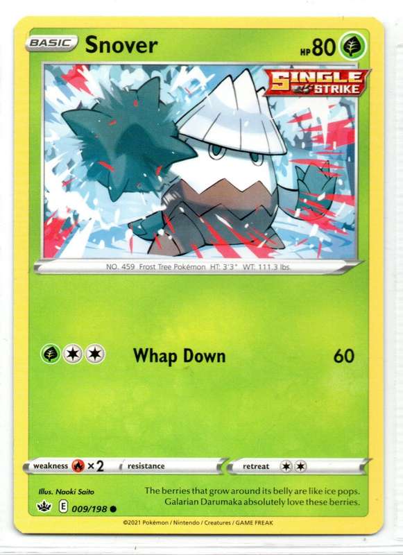 2021 Pokemon/Nintendo/Creature/GameFreak - Chilling Reign - Snover 9/198 Common