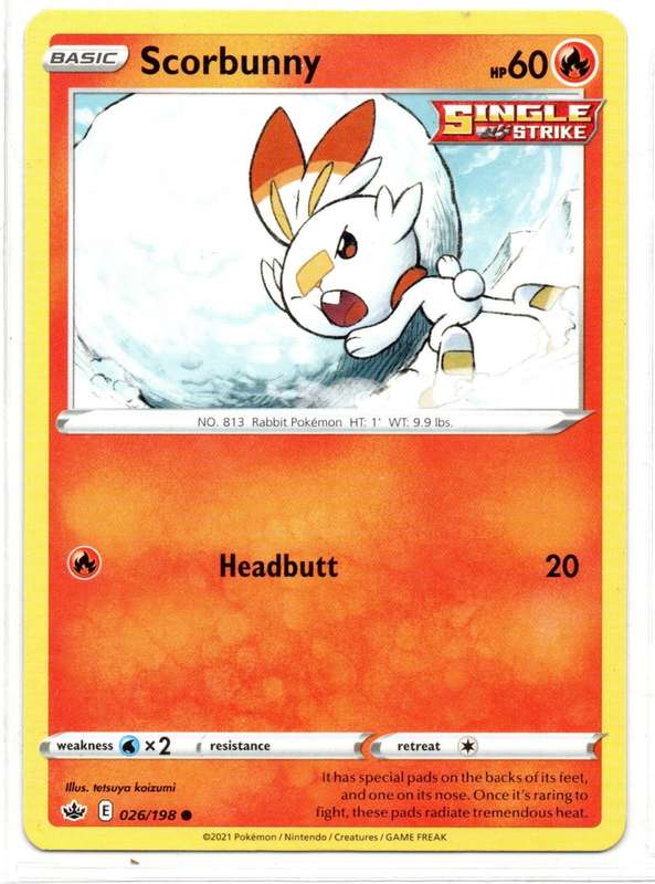 2021 Pokemon/Nintendo/Creature/GameFreak - Chilling Reign - Scorbunny 26/198 Common