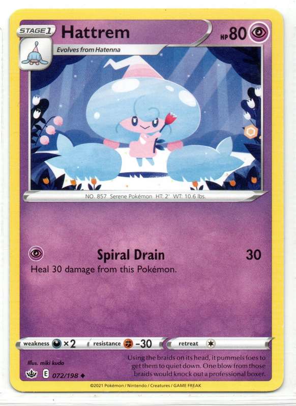 2021 Pokemon/Nintendo/Creature/GameFreak - Chilling Reign - Hattrem 72/198 Uncommon