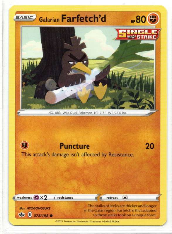 2021 Pokemon/Nintendo/Creature/GameFreak - Chilling Reign - Galarian Farfetch`d 78/198 Common