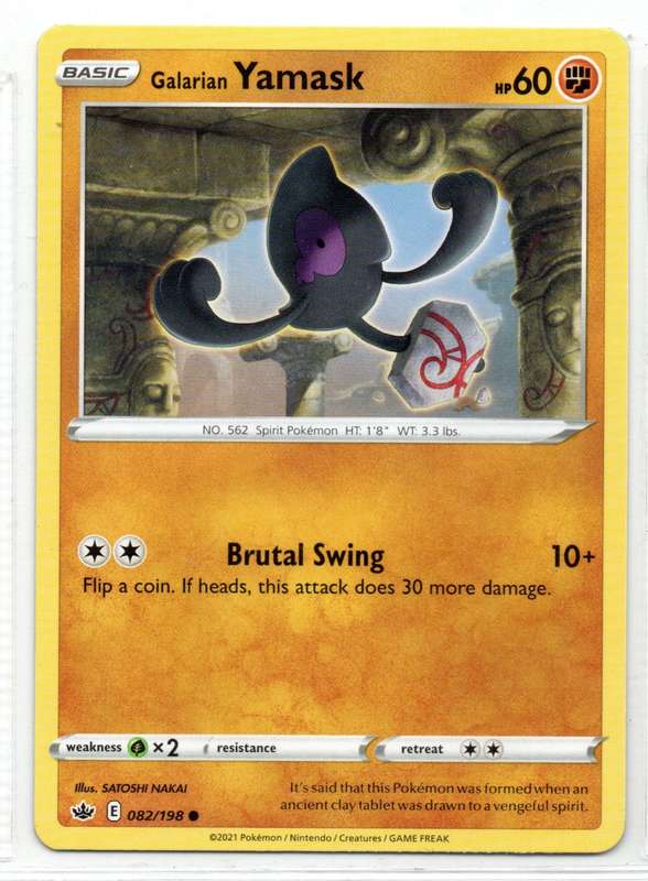 2021 Pokemon/Nintendo/Creature/GameFreak - Chilling Reign - Galarian Yamask 82/198 Common