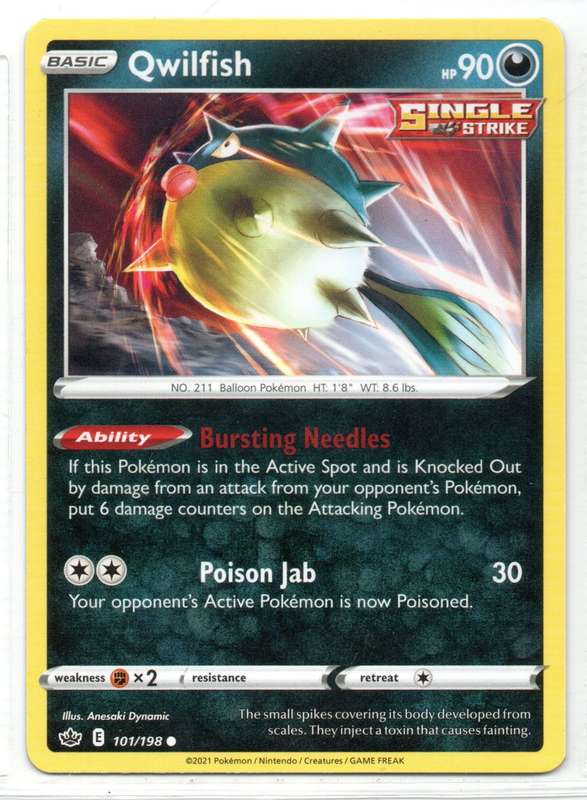 2021 Pokemon/Nintendo/Creature/GameFreak - Chilling Reign - Qwilfish 101/198 Common