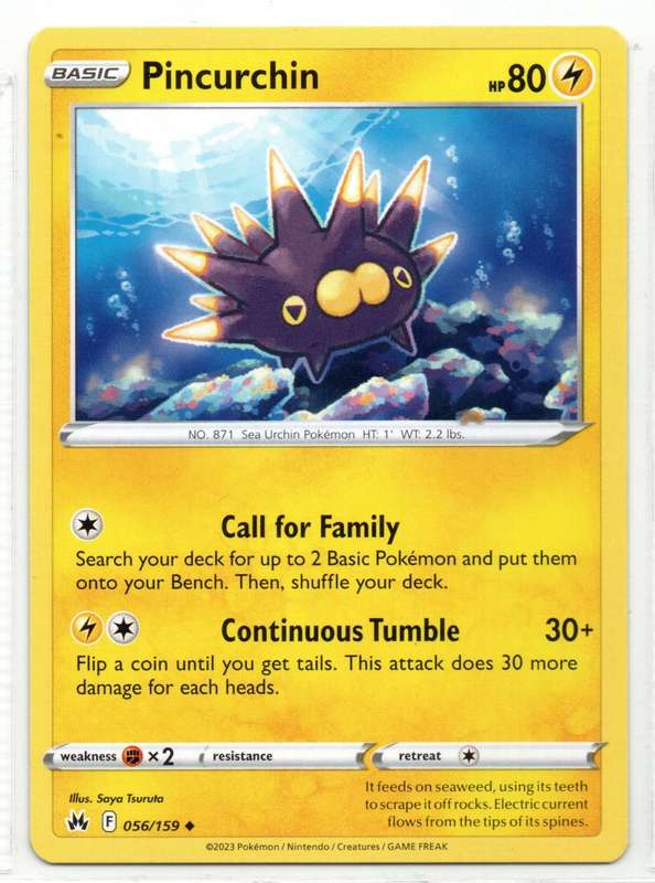2023 Pokemon/Nintendo/Creatures/GAMEFREAK - Crown Zenith - Pincurchin 56/159 Uncommon
