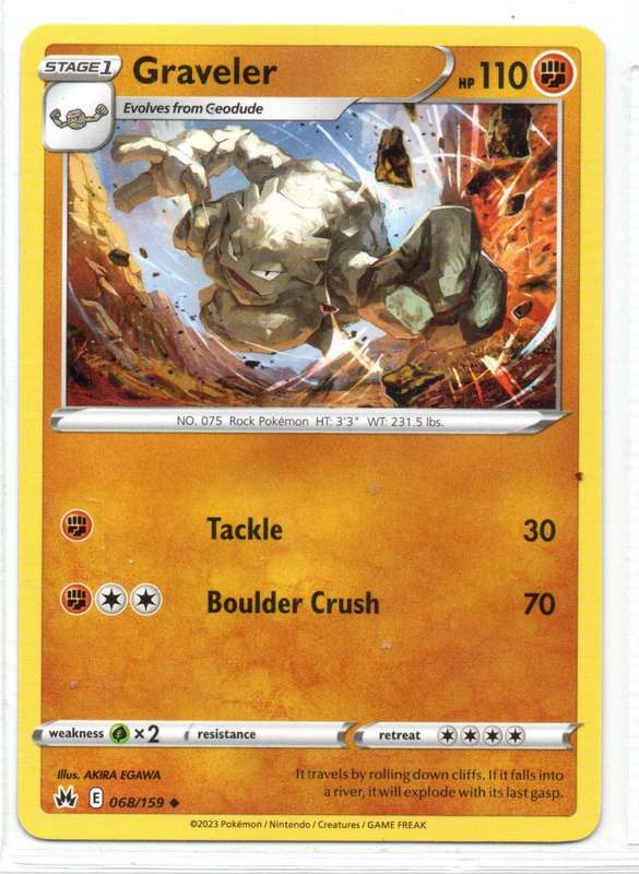 2023 Pokemon/Nintendo/Creatures/GAMEFREAK - Crown Zenith - Graveler 68/159 Uncommon