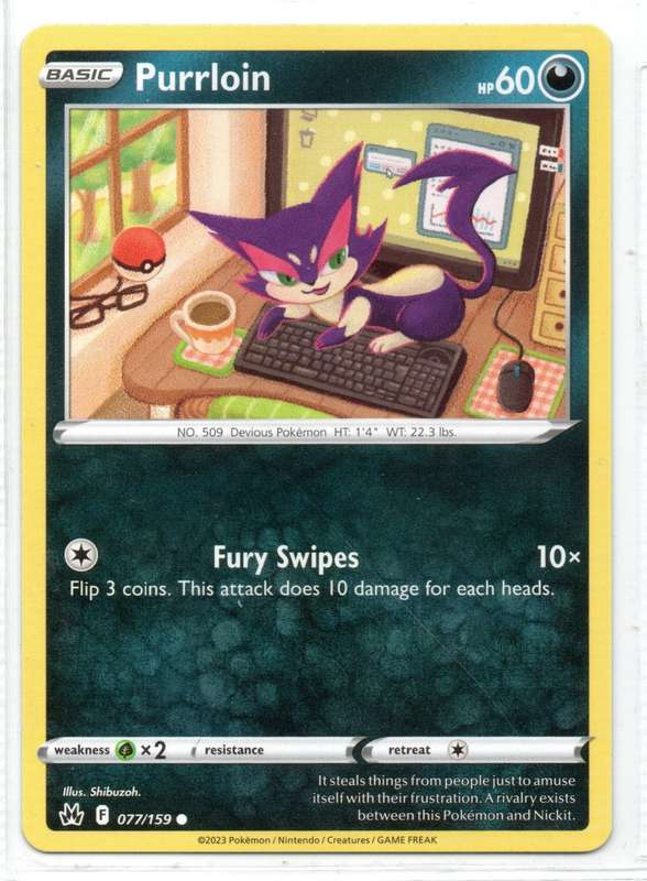 2023 Pokemon/Nintendo/Creatures/GAMEFREAK - Crown Zenith - Purrloin 77/159 Common