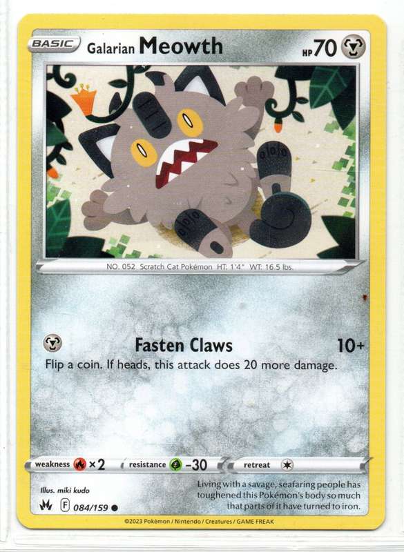 2023 Pokemon/Nintendo/Creatures/GAMEFREAK - Crown Zenith - Galarian Meowth 84/159 Common