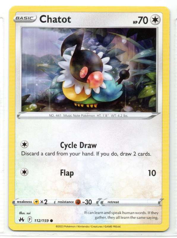2023 Pokemon/Nintendo/Creatures/GAMEFREAK - Crown Zenith - Chatot 112/159 Common