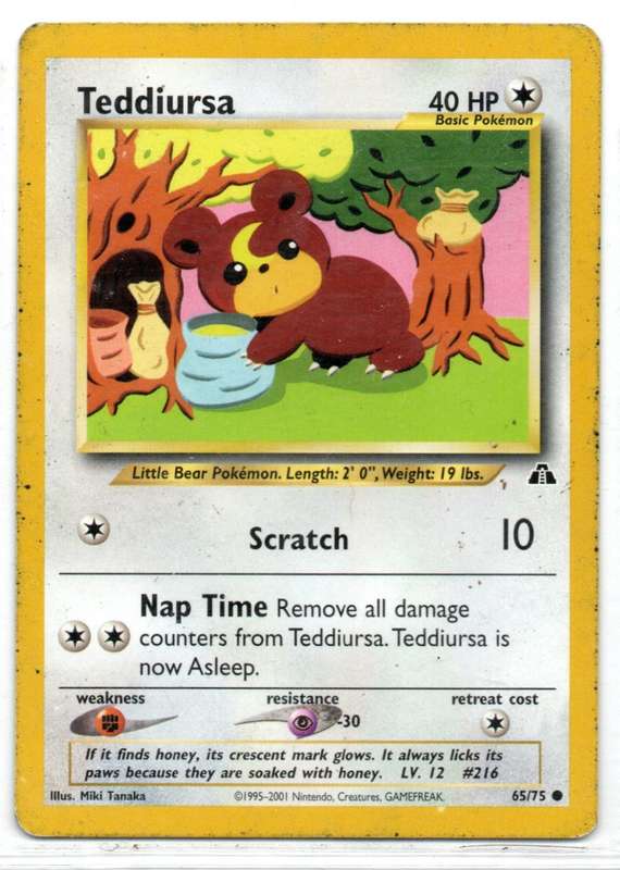 1995-2001 Nintendo, Creatures, GAMEFREAK - Neo Discovery - Pokemon Teddiursa 65/75 Common