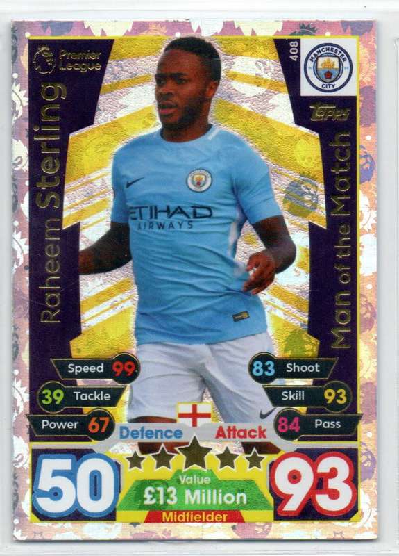 Topps Match Attax Premier League 2017/18 Raheem Sterling - Manchester City #408