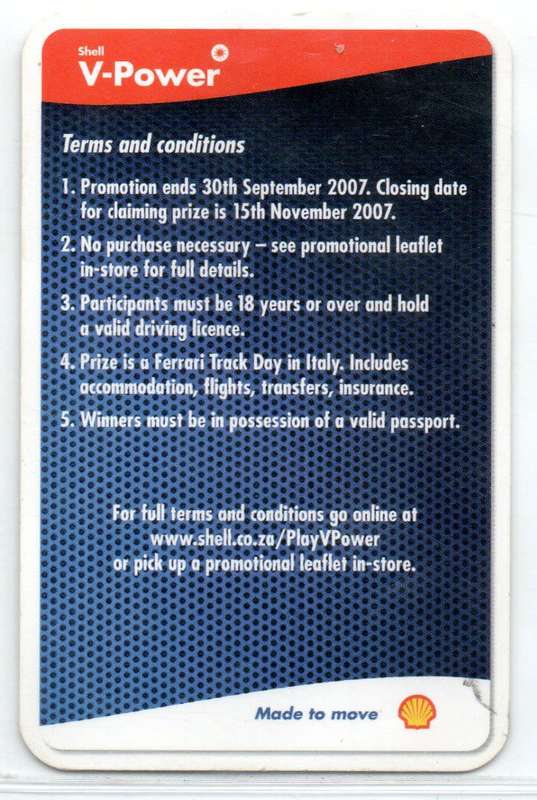 Shell V-Power Motor Racing Sports Cards - 10 Cards