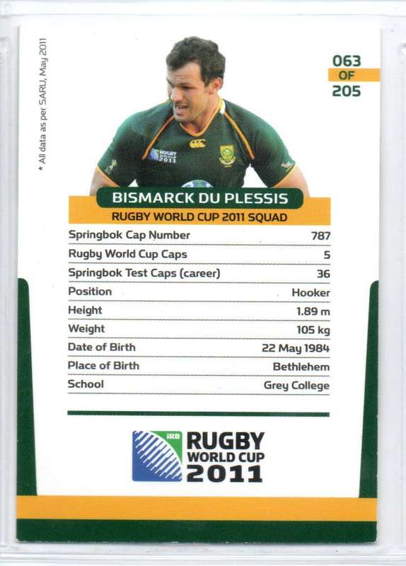 Rugby World Cup 2011 - Card 063/205 - Bismark du Plessis