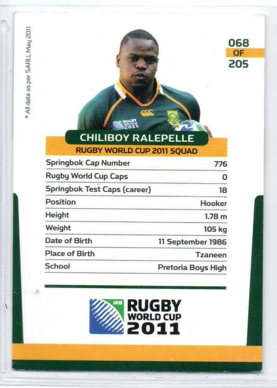 Rugby World Cup 2011 - Card 068/205 - Chiliboy Ralepelle