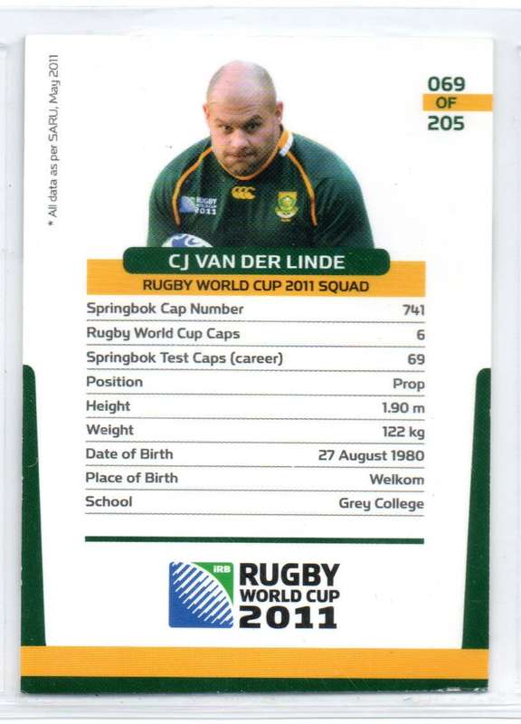 Rugby World Cup 2011 - Card 069/205 - CJ van der Linde
