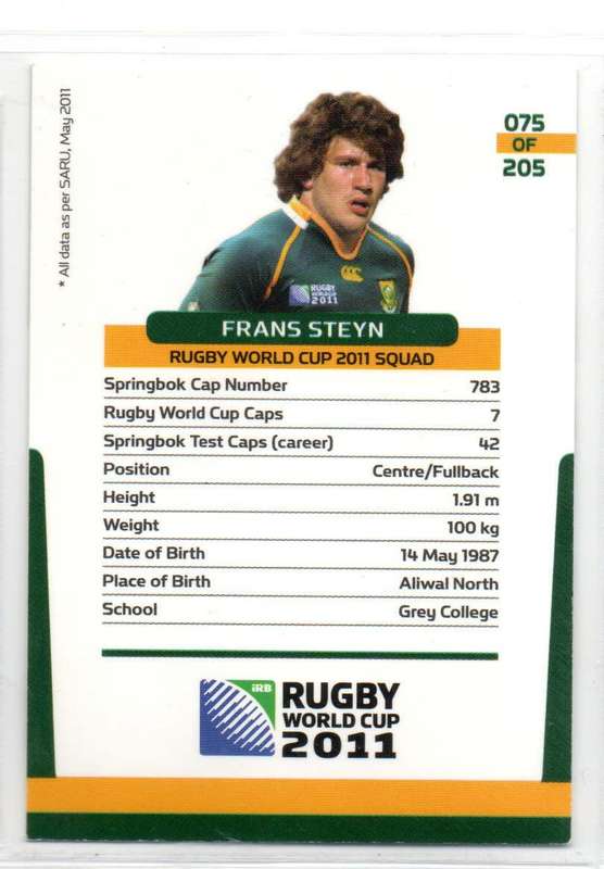 Rugby World Cup 2011 - Card 075/205 - Frans Steyn