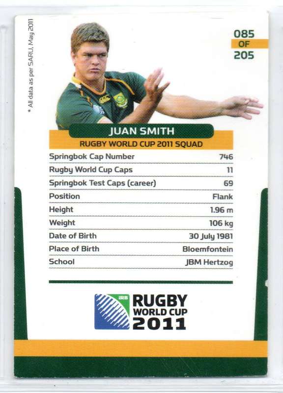 Rugby World Cup 2011 - Card 085/205 - Juan Smith