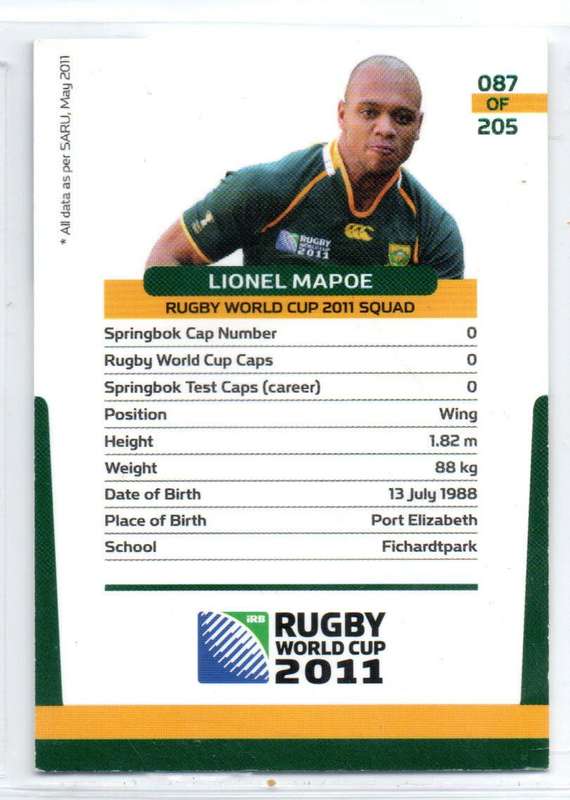 Rugby World Cup 2011 - Card 087/205 - Lionel Mapoe