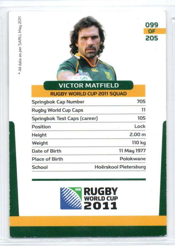 Rugby World Cup 2011 - Card 099/205 - Victor Mattfield