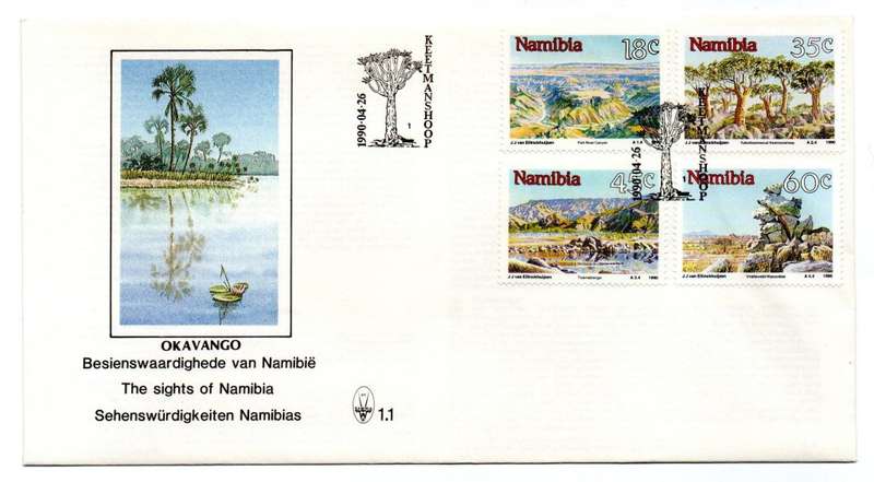 1990 Namibia The Sights of Namibia FDC 1.1 & Bulletin 1