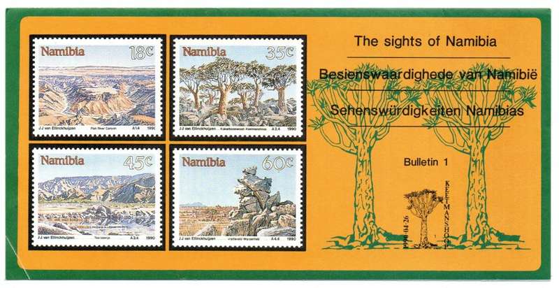 1990 Namibia The Sights of Namibia FDC 1.1 & Bulletin 1