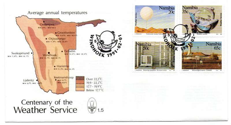 1991 Namibia Centenary of the Weather Service FDC 1.5 & Bulletin 5