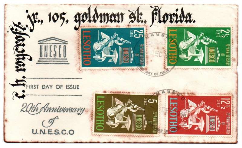 1966 LESOTHO 20TH Anniversary of U.N.E.S.C.O FDC