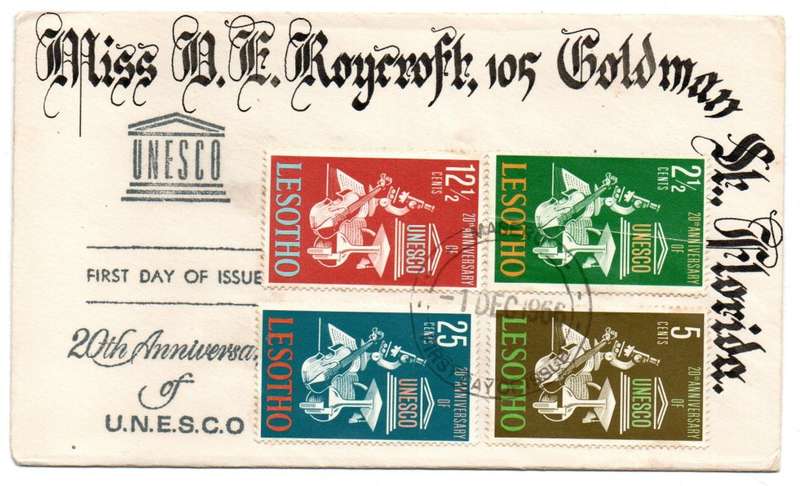 1966 LESOTHO 20TH Anniversary of U.N.E.S.C.O FDC