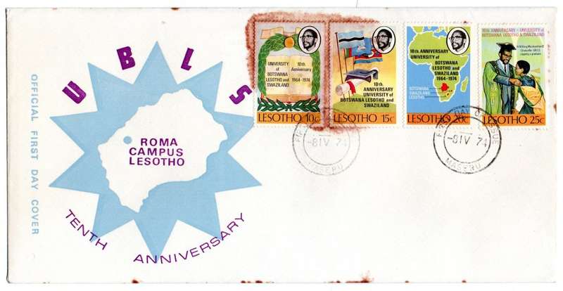 1974 Lesotho Tenth Anniversary Roma Campus FDC