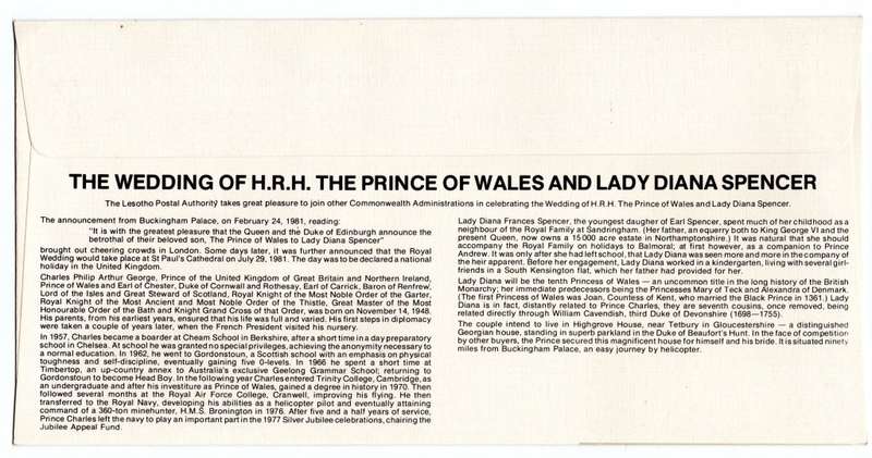 1981 Lesotho Royal Wedding FDC