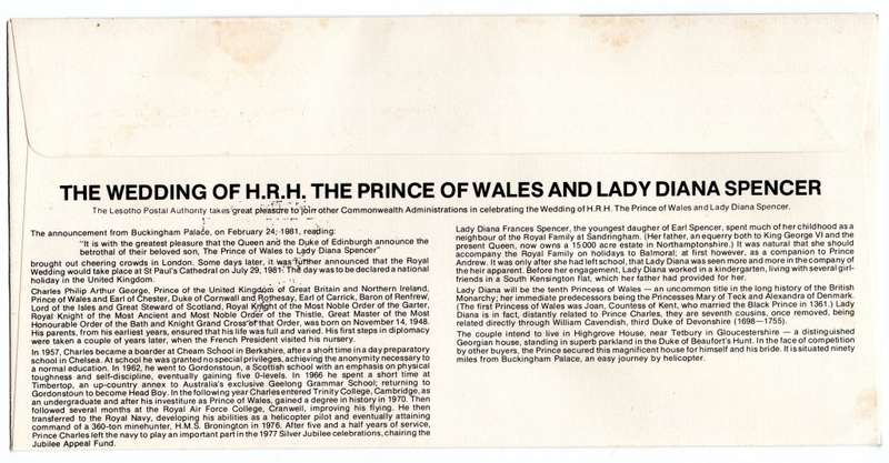 1981 Lesotho Royal Wedding FDC * Maxi