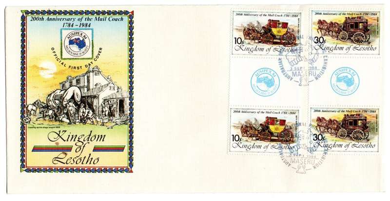 1984 Lesotho 200th Anniversary of the mail Coach AUSIPEX 84 FDC