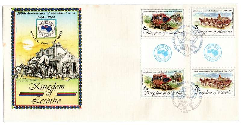 1984 Lesotho 200th Anniversary of the mail Coach AUSIPEX 84 FDC