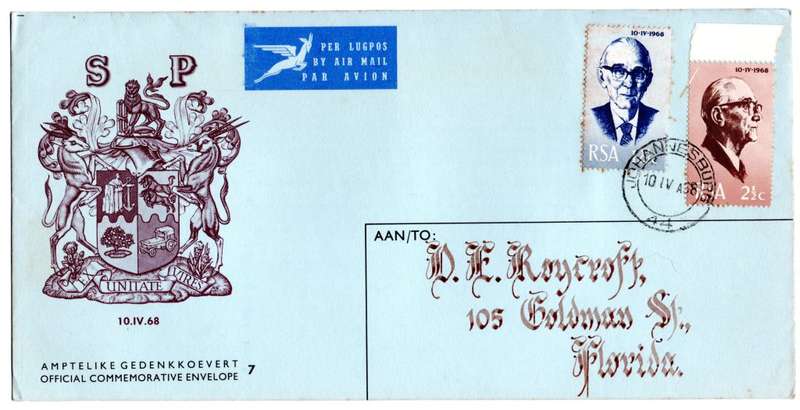 1968 RSA Inauguration of President Fouche FDC 7