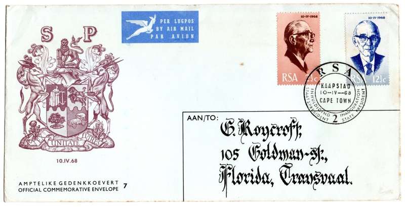 1968 RSA Inauguration of President Fouche FDC 7