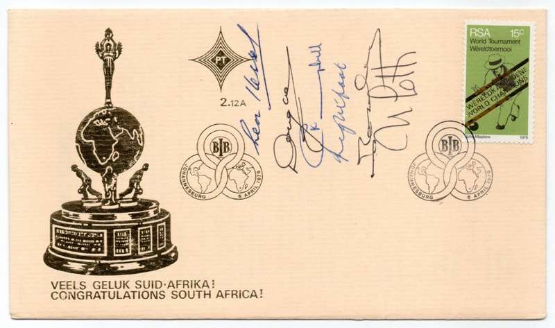 1976 RSA Third World Bowls Championships FDC 2.12A *Signed