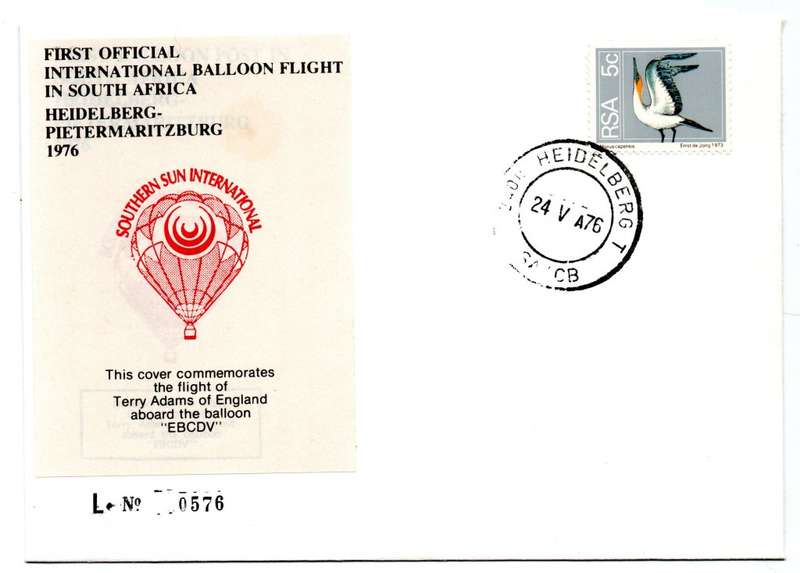 1976 RSA First Official International Balloon Flight in SA Terry Adams L No 0576 Commemorative Cover