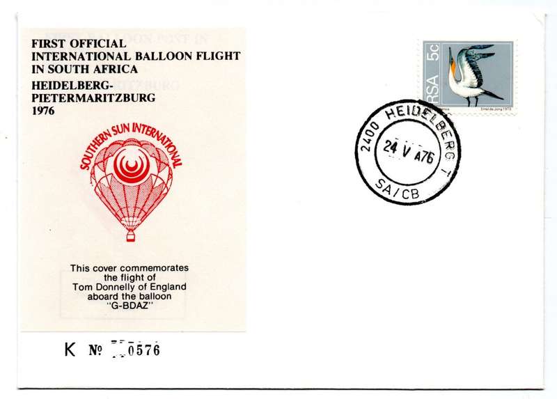 1976 RSA First Official International Balloon Flight in SA Tom Donnelly K No 0576 Commemorative Cove