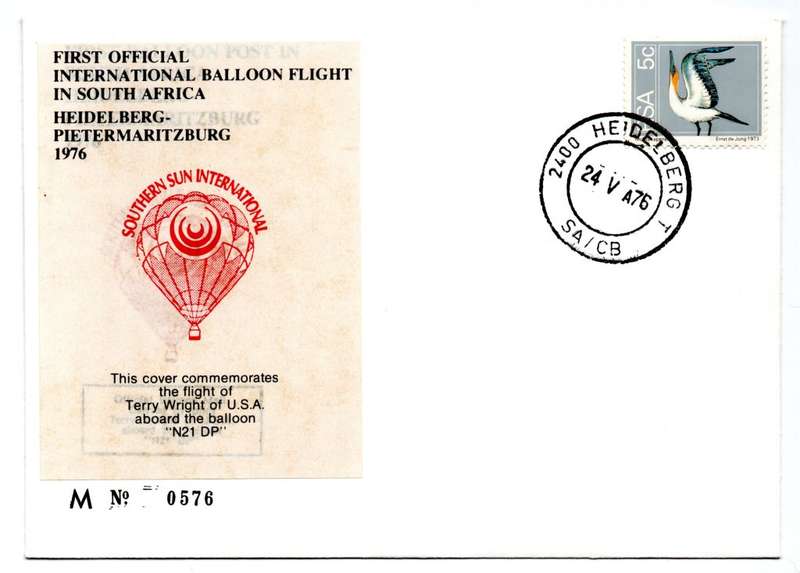 1976 RSA First Official International Balloon Flight in SA Terry Wright M No 0576 Commemorative Cove